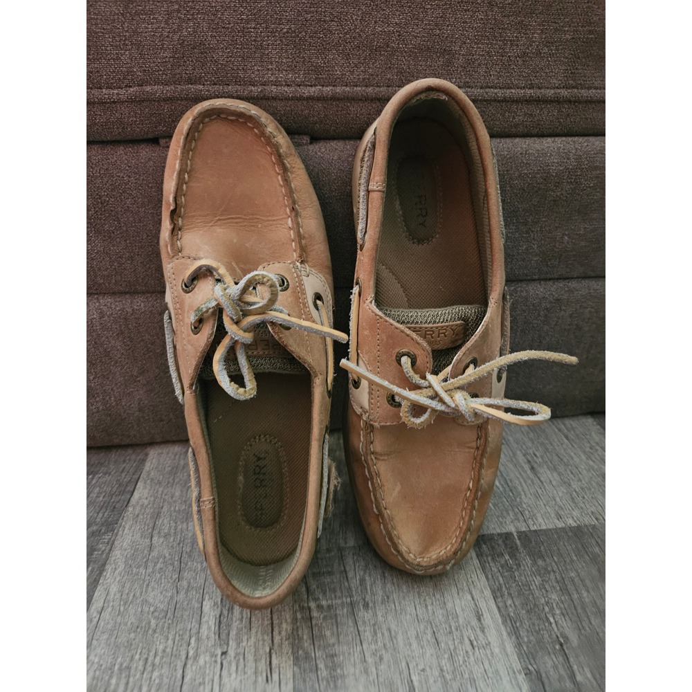 Sperry Women's Bluefish Boat Shoes Size 7.5 Linen Oat Tan Leather Mesh Casual